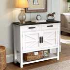 Table console de ferme de 89,9 cm avec 2 tiroirs de rangement et armoire à 2 portes, table d'entrée avec étagère de rangement, pour cuisine, couloir, salon