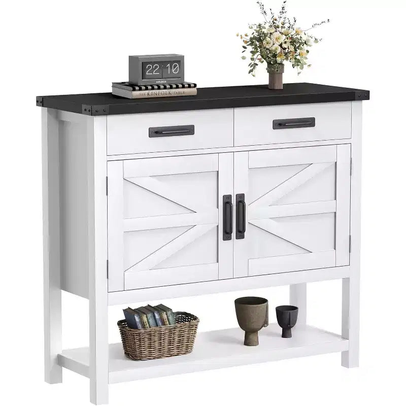 35.4 in Farmhouse Console Table with 2 Storage Drawers and 2-Door Cabinet,Entryway Table with Storage Shelf,for Kitchen, Hallway, Living Room
