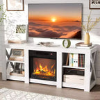 VINGLI Fireplace TV Stand for up to 70 inch TVs, Farmhouse Entertainment Center with Electric Fireplace Heater & Adjustable Shelves