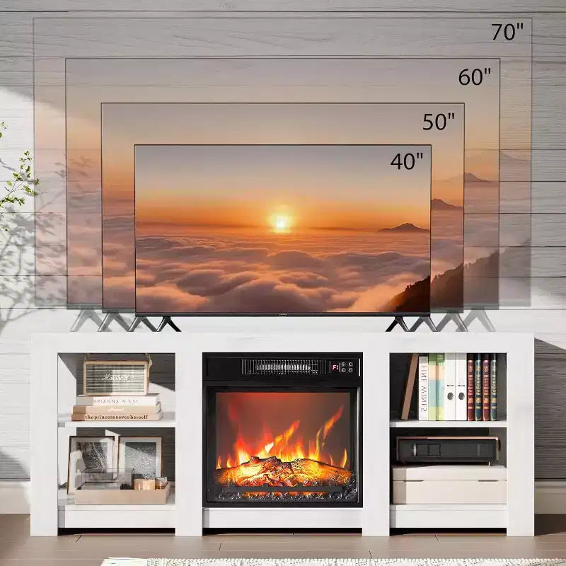 Farmhouse TV Stand with Electric Fireplace Heater for up to 70" TVs