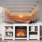 Meuble TV de style rustique avec cheminée électrique chauffante pour téléviseurs jusqu'à 70 pouces