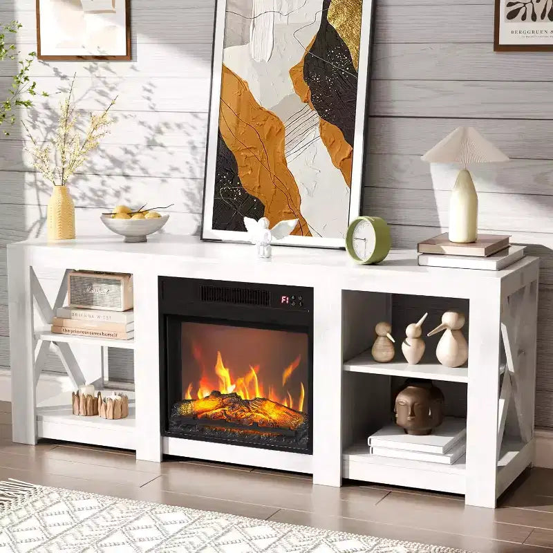 Farmhouse TV Stand with Electric Fireplace Heater for up to 70" TVs