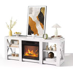 Meuble TV de style rustique avec cheminée électrique chauffante pour téléviseurs jusqu'à 70 pouces