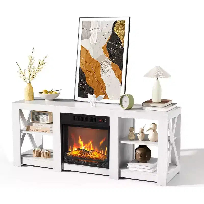 Farmhouse TV Stand with Electric Fireplace Heater for up to 70" TVs