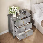 Commode moderne à 3 tiroirs avec panneaux cannelés et poignées en métal doré