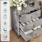 Commode moderne à 3 tiroirs avec panneaux cannelés et poignées en métal doré