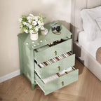 Commode moderne à 3 tiroirs avec panneaux cannelés et poignées en métal doré