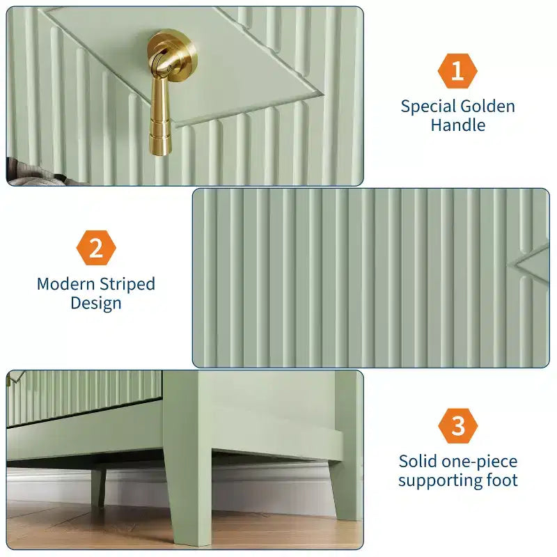 3-Drawer Modern Dresser with Fluted Panels and Gold Metal Handles