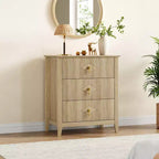 Commode moderne à 3 tiroirs avec panneaux cannelés et poignées en métal doré