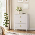 Commode moderne à 3 tiroirs avec panneaux cannelés et poignées en métal doré