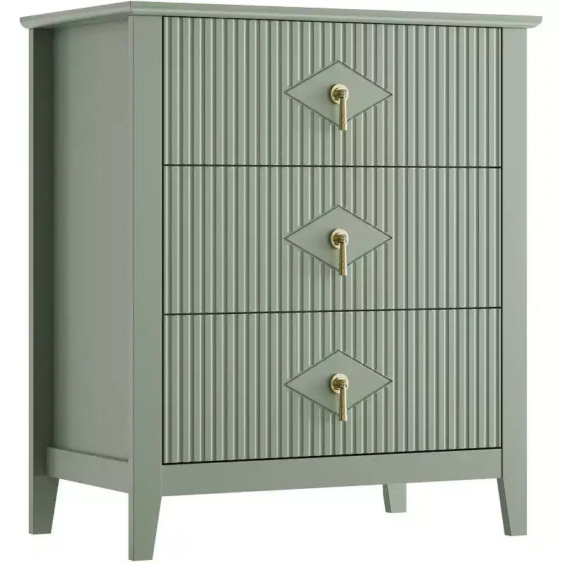 Commode moderne à 3 tiroirs avec panneaux cannelés et poignées en métal doré