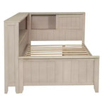 Lit banquette de rangement en bois, cadre de lit plateforme avec étagères et 3 tiroirs et portes coulissantes, lit d'angle en L avec rangements, blanc antique