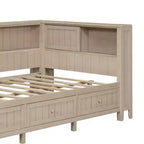 Lit banquette de rangement en bois, cadre de lit plateforme avec étagères et 3 tiroirs et portes coulissantes, lit d'angle en L avec rangements, blanc antique