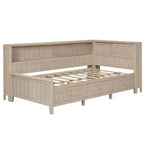 Lit banquette de rangement en bois, cadre de lit plateforme avec étagères et 3 tiroirs et portes coulissantes, lit d'angle en L avec rangements, blanc antique