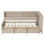 Lit banquette de rangement en bois, cadre de lit plateforme avec étagères et 3 tiroirs et portes coulissantes, lit d'angle en L avec rangements, blanc antique