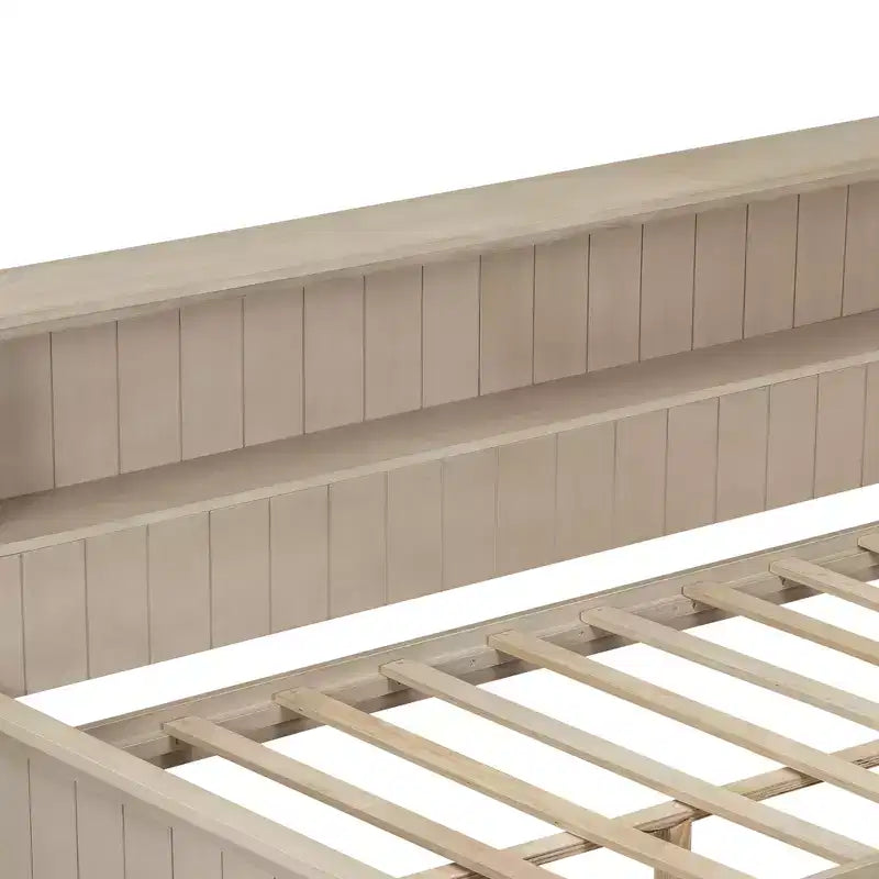 Wooden Storage DayBed, Platfrom BedFrame with Shelves and 3 Drawer & Sliding Doors, L Shape Corner Bed w/Storages, Antique White
