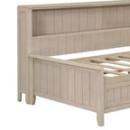 Lit banquette de rangement en bois, cadre de lit plateforme avec étagères et 3 tiroirs et portes coulissantes, lit d'angle en L avec rangements, blanc antique