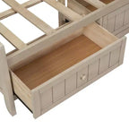 Lit banquette de rangement en bois, cadre de lit plateforme avec étagères et 3 tiroirs et portes coulissantes, lit d'angle en L avec rangements, blanc antique