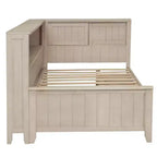 Lit banquette de rangement en bois, cadre de lit plateforme avec étagères et 3 tiroirs et portes coulissantes, lit d'angle en L avec rangements, blanc antique