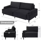 Canapé moderne 3 places de 81" avec porte-gobelets et sac de rangement Noir