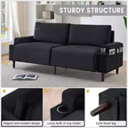 Canapé moderne 3 places de 81" avec porte-gobelets et sac de rangement Noir
