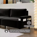 Canapé moderne 3 places de 81" avec porte-gobelets et sac de rangement Noir