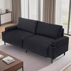 Canapé moderne 3 places de 81" avec porte-gobelets et sac de rangement Noir