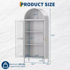 Meuble de rangement moderne en métal cintré de 73 po avec portes vitrées et 2 étagères réglables, unité de rangement supérieure arquée pour garde-manger, salon et salles à manger