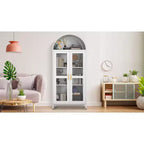 Meuble de rangement moderne en métal cintré de 73 po avec portes vitrées et 2 étagères réglables, unité de rangement supérieure arquée pour garde-manger, salon et salles à manger