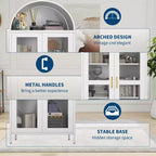Meuble de rangement moderne en métal cintré de 73 po avec portes vitrées et 2 étagères réglables, unité de rangement supérieure arquée pour garde-manger, salon et salles à manger