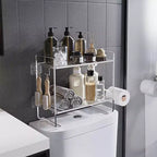 Étagère de salle de bain à 2 niveaux, organisateur de rangement multifonctionnel en métal peu encombrant au-dessus des toilettes avec 2 crochets