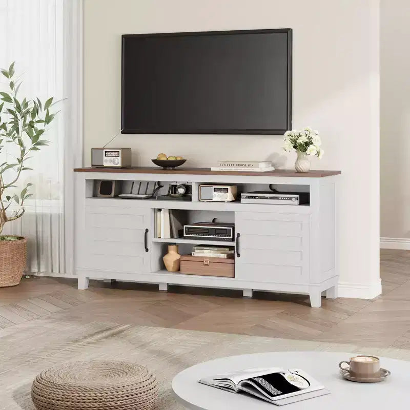 TV Stand Entertainment Center with Adjustable Shelves, Farmhouse TV Stand with Cabinet Doors,for Living Room, Bedroom