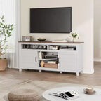 Meuble TV avec étagères réglables, Meuble TV de style ferme avec portes d'armoire, pour salon, chambre à coucher