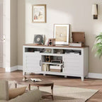 Meuble TV avec étagères réglables, Meuble TV de style ferme avec portes d'armoire, pour salon, chambre à coucher