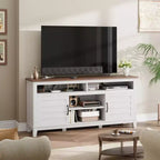 Meuble TV avec étagères réglables, Meuble TV de style ferme avec portes d'armoire, pour salon, chambre à coucher