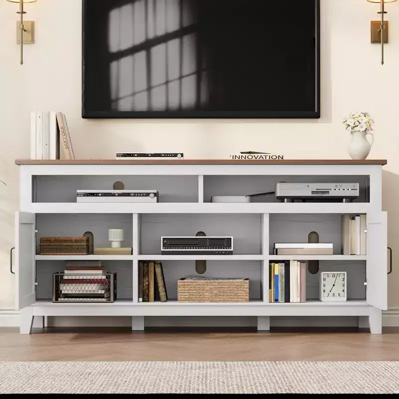 TV Stand Entertainment Center with Adjustable Shelves, Farmhouse TV Stand with Cabinet Doors,for Living Room, Bedroom