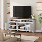 Meuble TV avec étagères réglables, Meuble TV de style ferme avec portes d'armoire, pour salon, chambre à coucher