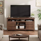 Meuble TV avec étagères réglables, Meuble TV de style ferme avec portes d'armoire, pour salon, chambre à coucher