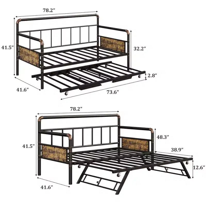 Double bed frame, pop-out letter bed frame, with locking casters, foldable, simple and lightweight assembly.