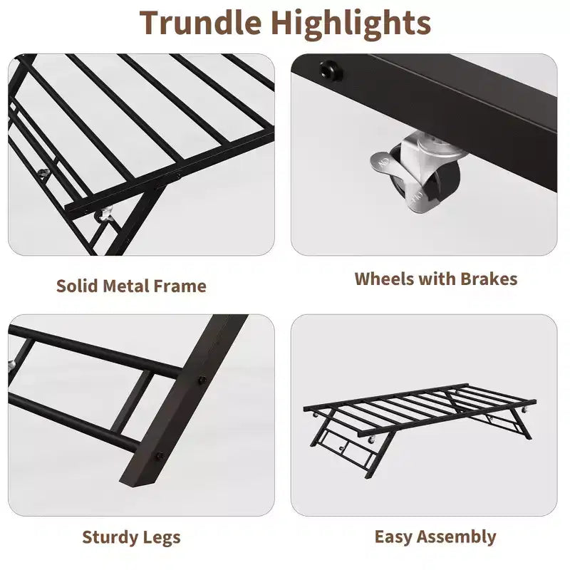 Double bed frame, pop-out letter bed frame, with locking casters, foldable, simple and lightweight assembly.