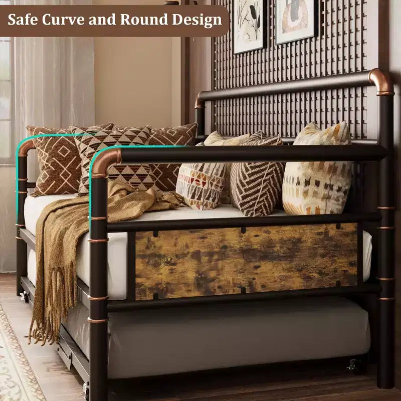 Double bed frame, pop-out letter bed frame, with locking casters, foldable, simple and lightweight assembly.