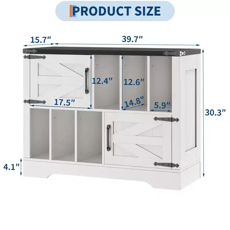 39" Record Player Stand with Vinyl Storage and Barn Doors