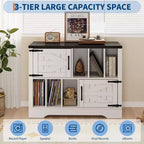Meuble tourne-disque de 39" avec rangement pour vinyles et portes de grange