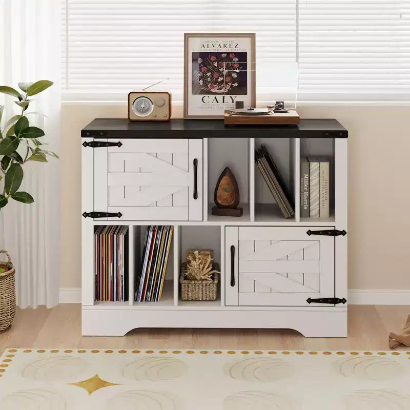 39" Record Player Stand with Vinyl Storage and Barn Doors