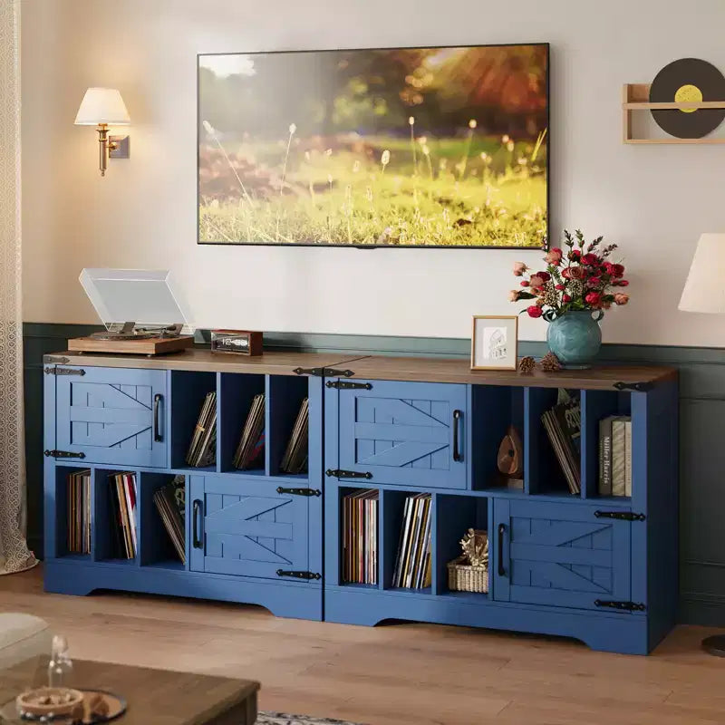 39" Record Player Stand with Vinyl Storage and Barn Doors