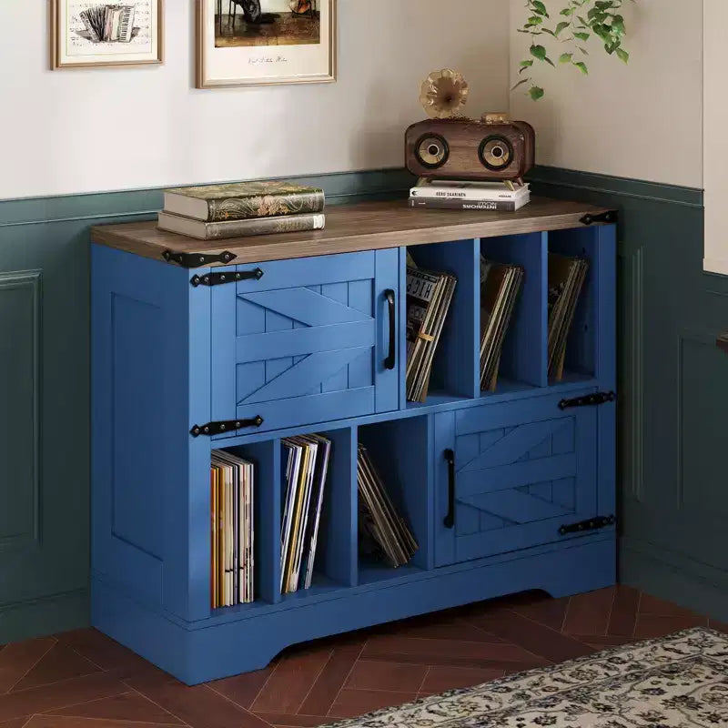 39" Record Player Stand with Vinyl Storage and Barn Doors