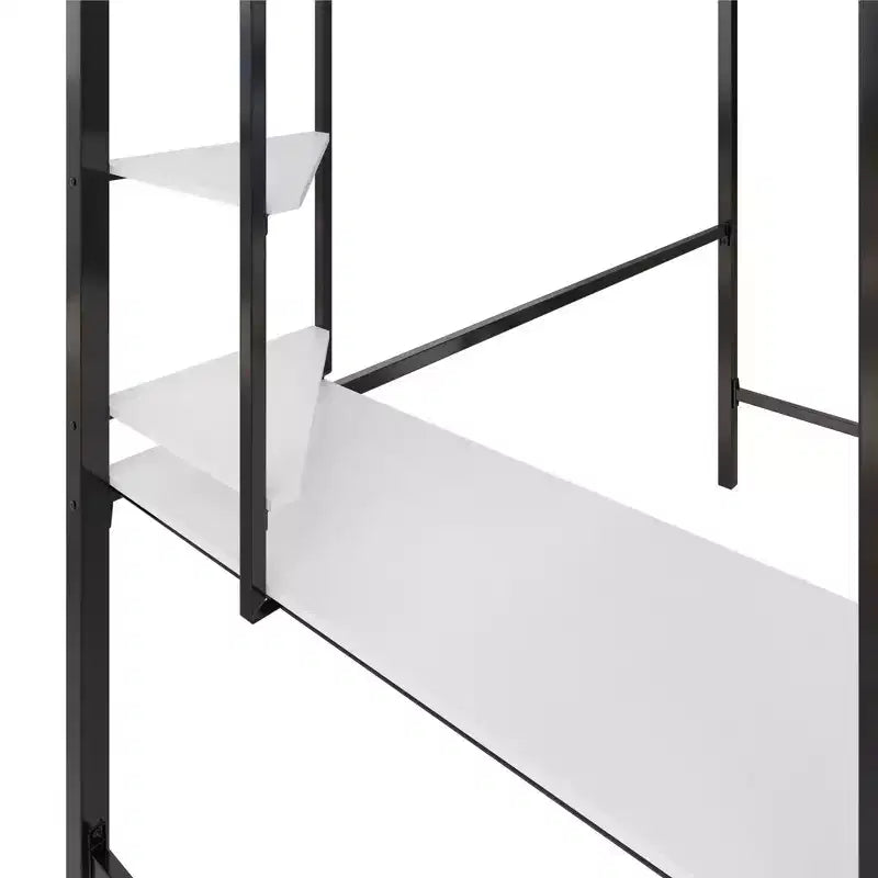 Twin Loft Bed with Desk and Shelves Black