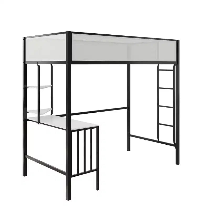 Twin Loft Bed with Desk and Shelves Black