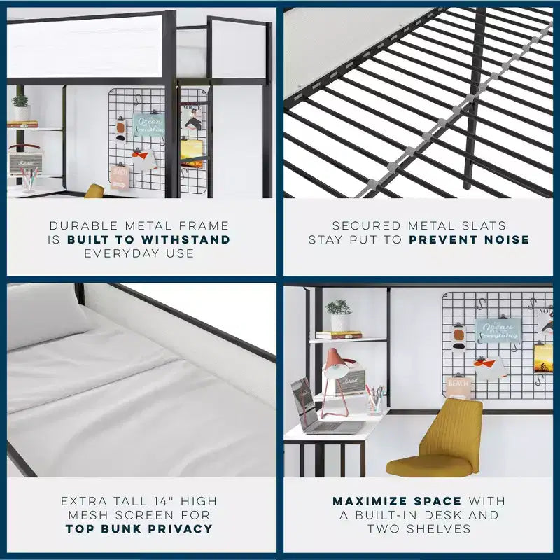 Twin Loft Bed with Desk and Shelves Black