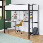 Lit mezzanine simple avec bureau et étagères noir